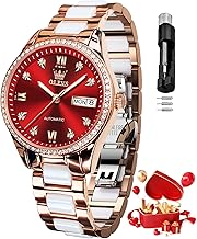 OLEVS Automatic Watch for Women Self Winding Ladies Diamond Wrist Watch Luxury Dress Rose Gold Ceramic Watch for Women Love Heart Date
