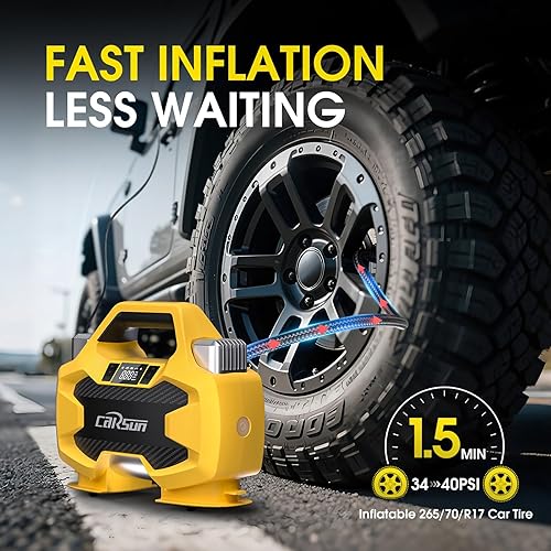 Miniatura 3 de Bomba de inflado de neumáticos portátil resistente, cilindros dobles y bomba de neumáticos de doble motor, bombas de aire de 150 PSI apagado