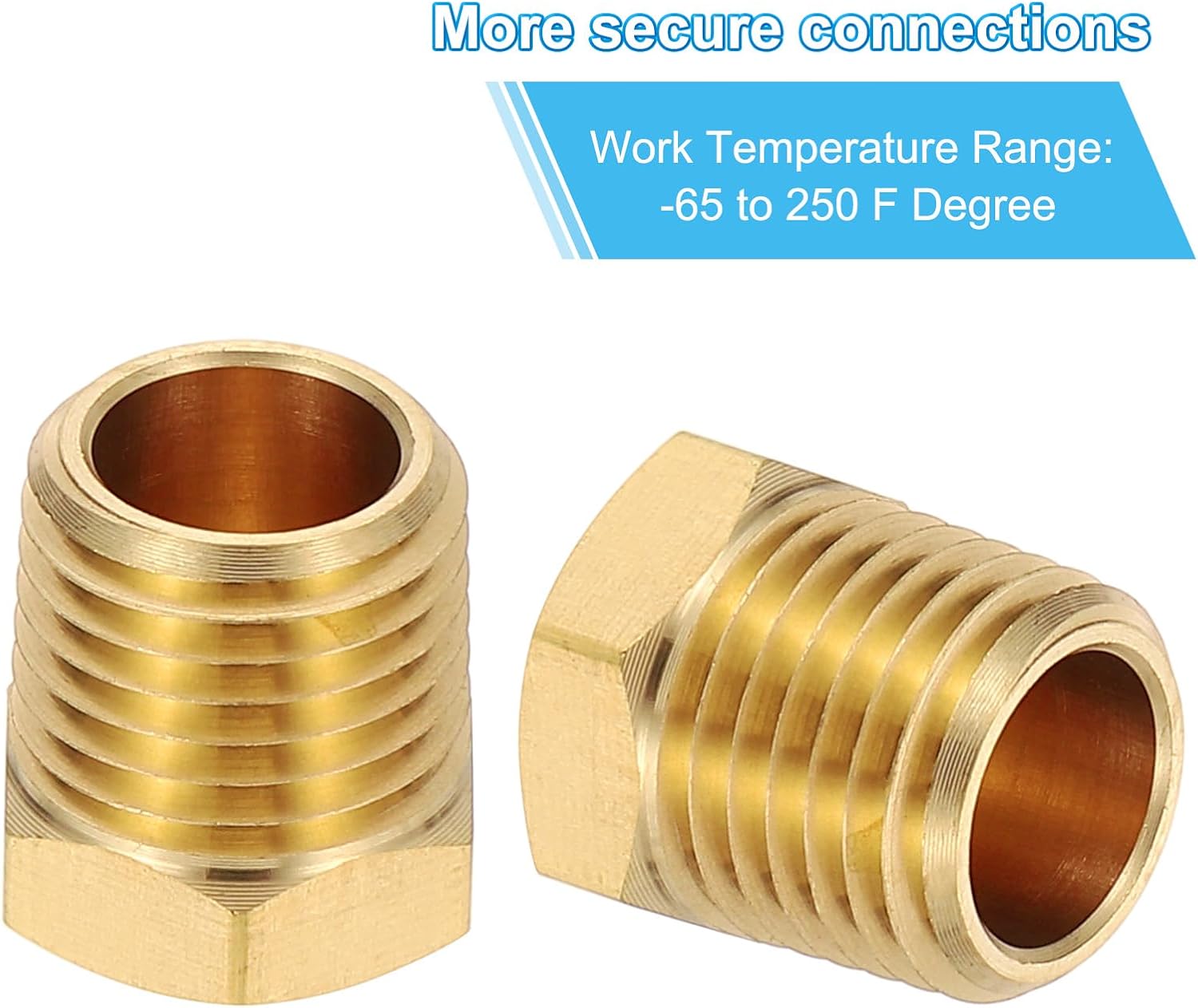 PATIKIL 1/4" NPT Male Brass Pipe Plug Fitting, 5Pcs Outer Hex Thread Socket Plug Ends Sealing Tubing Fitting for Refrigeration, Water, Air, Oil, Gas Line