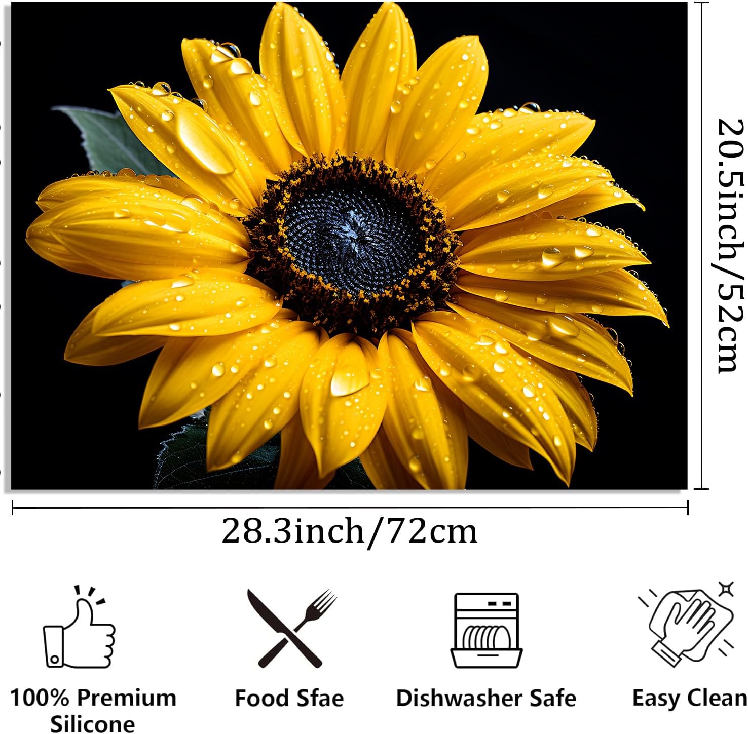 Diatomite Stove Top Cover Mat, 28 x 20 inches, Glass Flat Top Protection Pad, Water Absorbent Kitchen Mat for Coffee Maker (sunflower)
