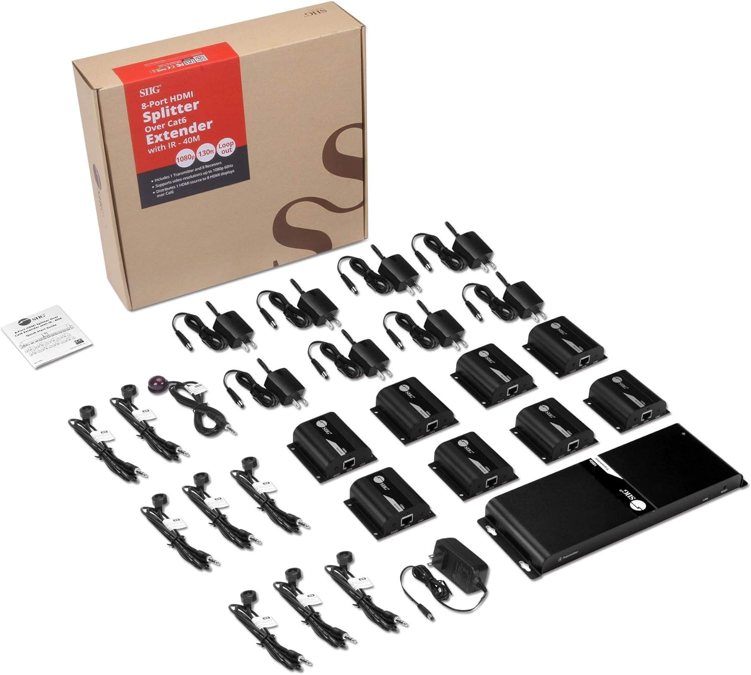 SIIG 1080p HDMI Extender Splitter Over CAT5e/6 Ethernet 1 in 8 Out 130ft - 8 Port Extender, IR Extension and EDID Pass-Through (CE-H24811-S1)