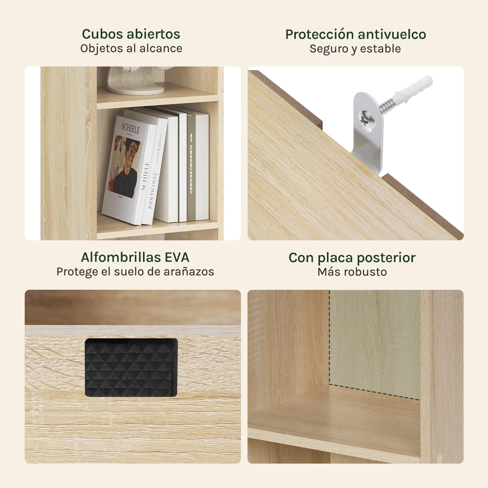 WOLTU Estantería de Piso para Libros de Exposición, con MDF, Roble Claro, Estante de Pared para Oficina, Gabinete para Archivos, 6 Compartimintos, 30x24x158,5cm SK003hei6