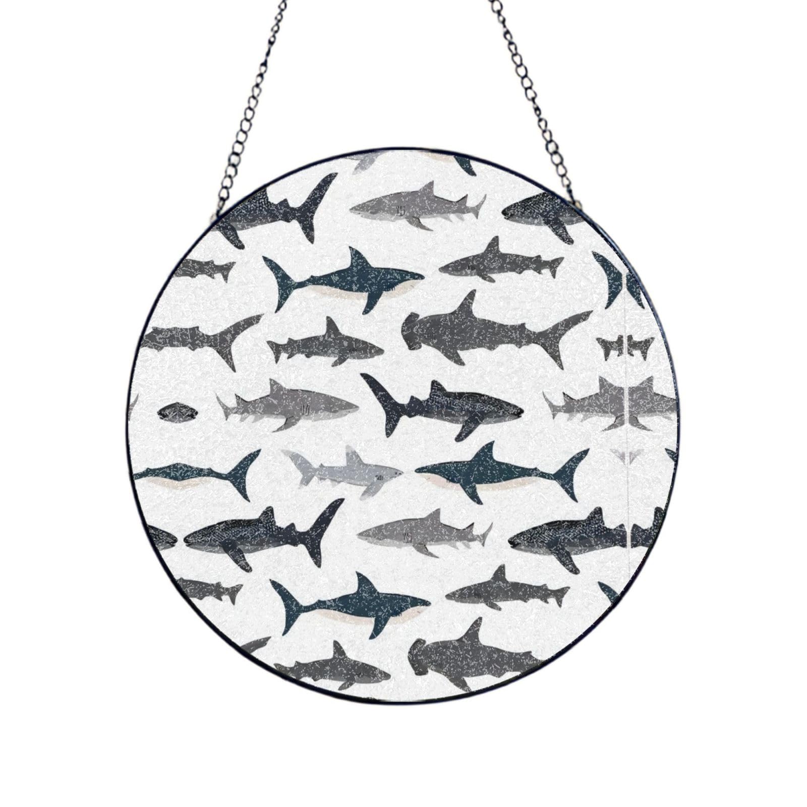 Phayah Fish Print Glass Window Hanging Round Suncatcher Glass Ornament Garden Wall Fence Decorations Indoor Outdoor 8in（20cm）