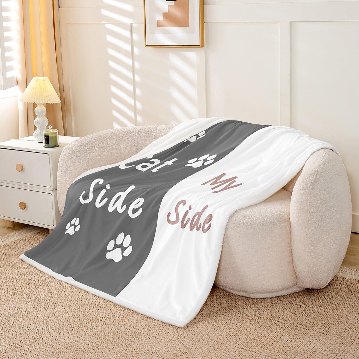 Feelyou Cat Fleece Throw Blanket Cat Lover Gift Sherpa Blanket for Kids Women Men Plush Fuzzy Gray White Baby 30"x40" Cute Kitten Paws for Bed Couch Chair Living Room Funny Bedroom Decor image 2