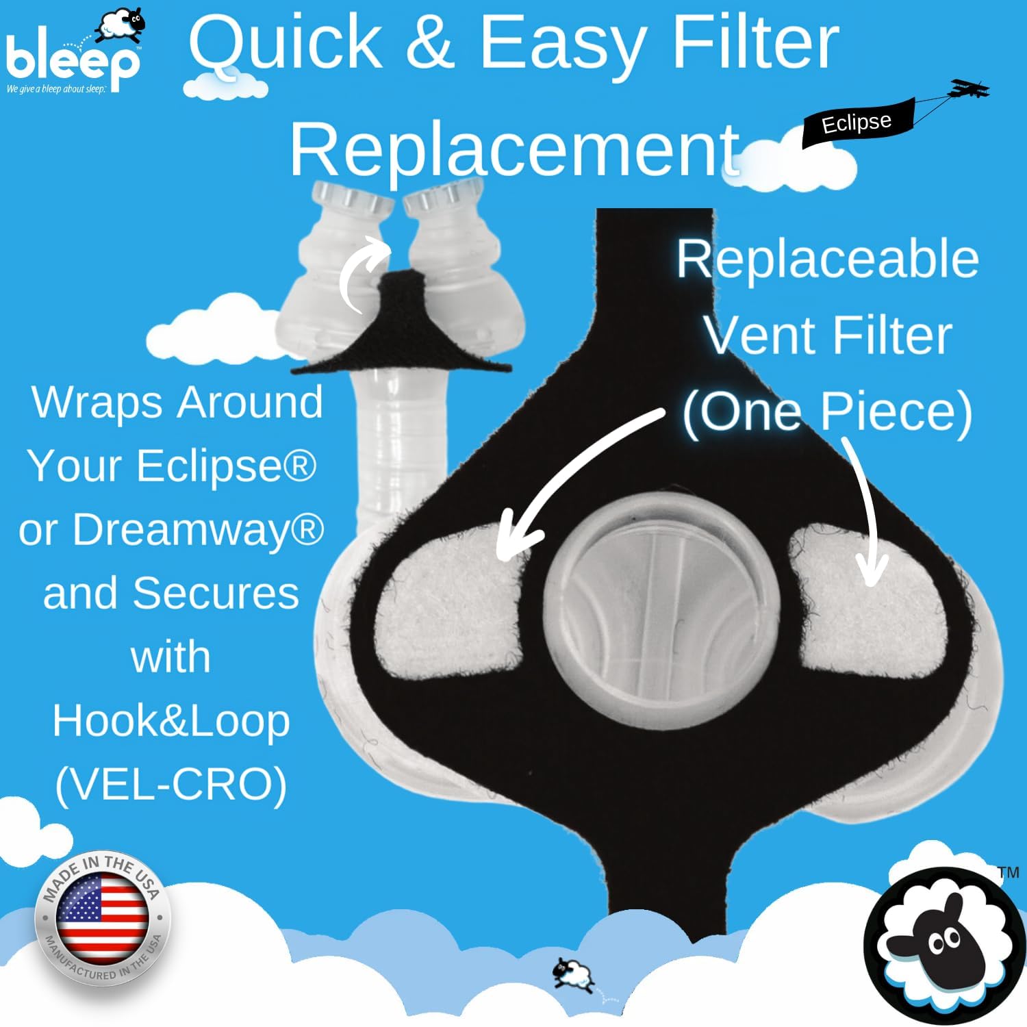 Bleep Super Bundle – 2 Vent Diffuser Kits & 48 Replacement Filters for Eclipse and DreamWay Pap Systems – Noise-Reducing, Easy to Replace, Made in USA – Filter Kit (2 Kits + 48 Filters) 4