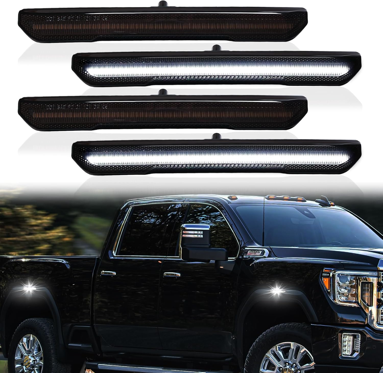 LED Side Marker Lights for GMC Sierra 2500HD 3500HD 2020-2025 Pickup Truck White Front Rear Fender Marker Lamps Smoked Len