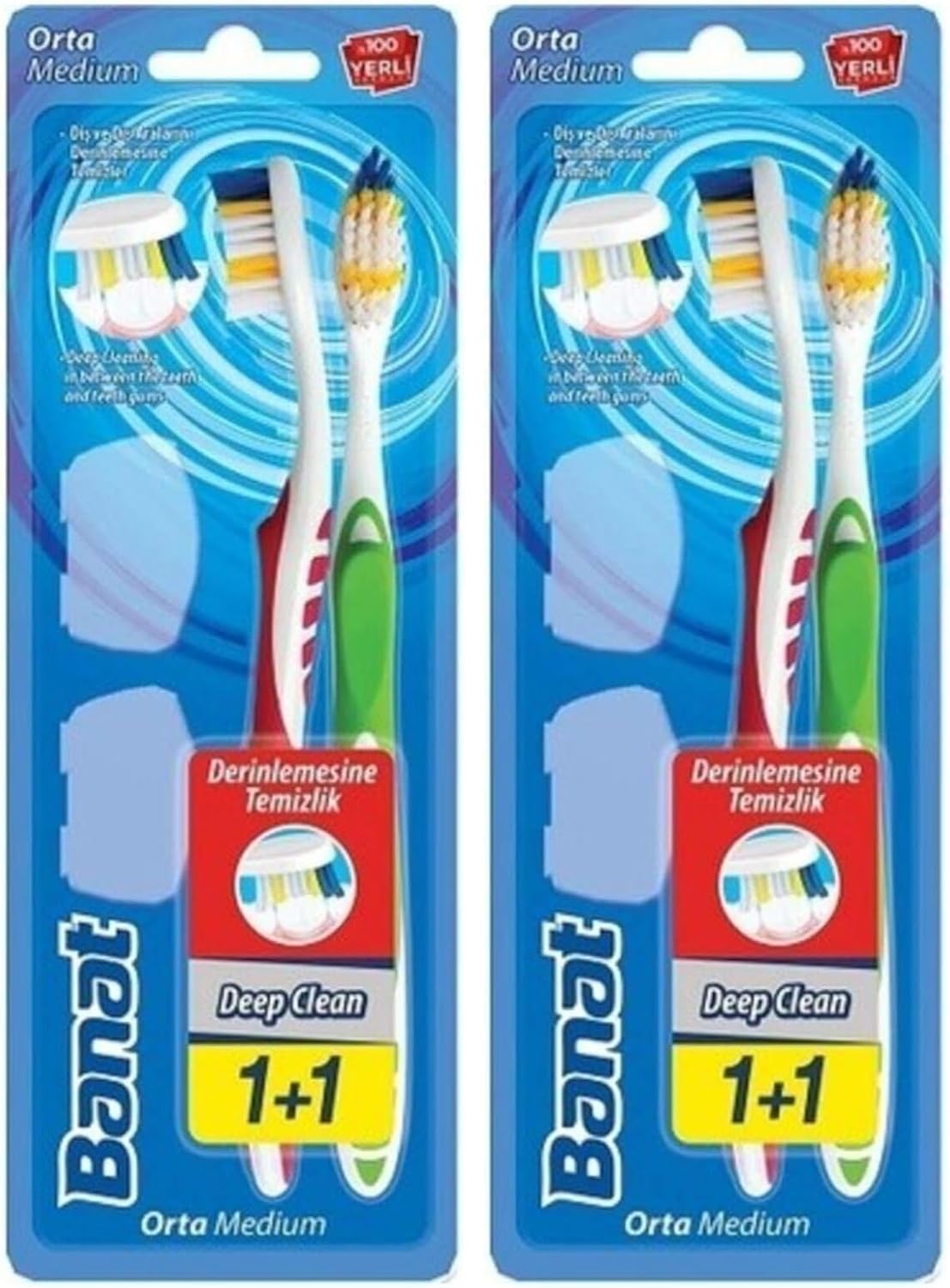 Banat Deep Clean Derinlemesine Temizlik Diş Fırçası 1+1 Orta (2 paketi)