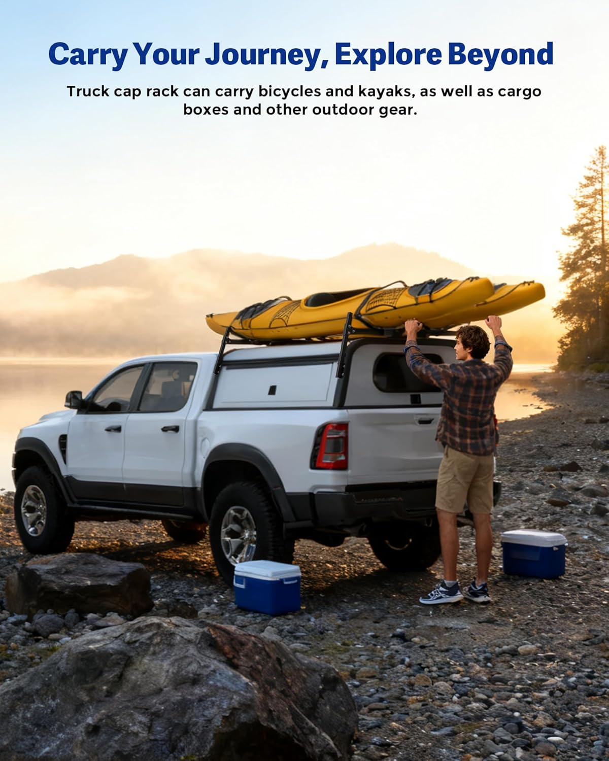 Mountainpeak Black Adjustable Truck Cap Ladder Rack Aluminum Universal Truck Topper Ladder Rack for Camper Shell, Lumber, Pipe