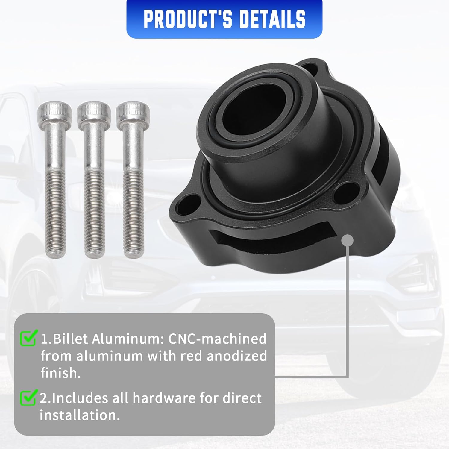 Blow Off Valve Adapter BOV Adapter Compatible with 2019+ Ford Mustang Bronco Explorer Ranger 2.3L 2.7L 3.0L EcoBoost Engine- CNC Billet Aluminum Black