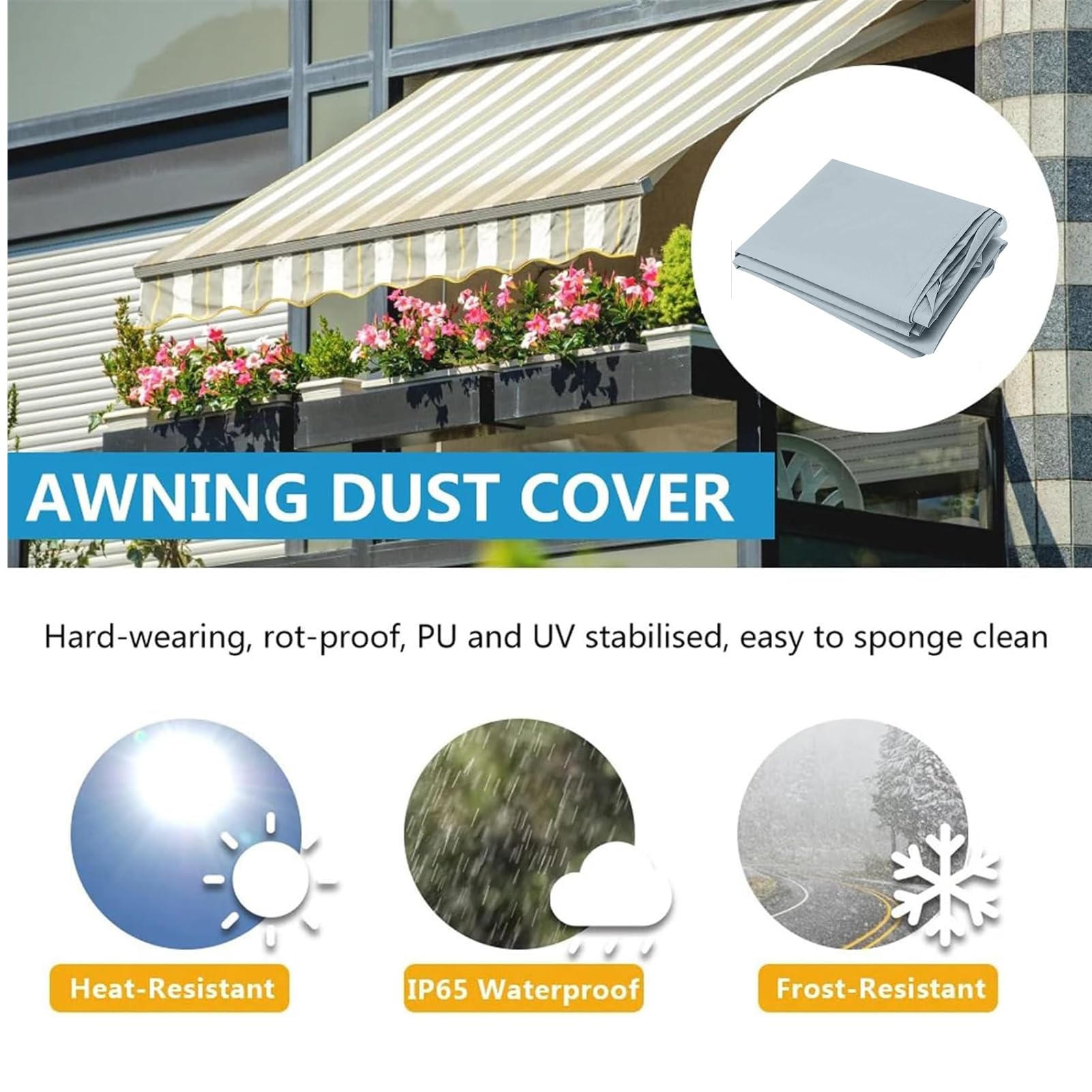 Sac De Protection pour Store Banne, Housse De Protection Anti-poussière pour Auvent De Terrasse Jardin De Auvent Housse De Rangement pour Auvent De Terrasse, Imperméable en Hiver (3m,Grey)