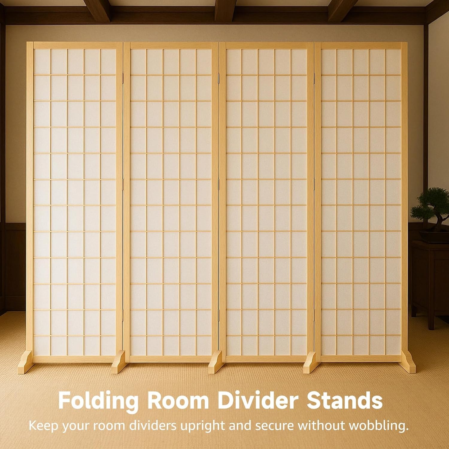 5 Pcs Folding Room Divider Stands, Wooden Privacy Screen Holders, Office Partition Support Bases with Slots, Includes Nails for Easy Assembly, Ideal for Home, Office (Wood)