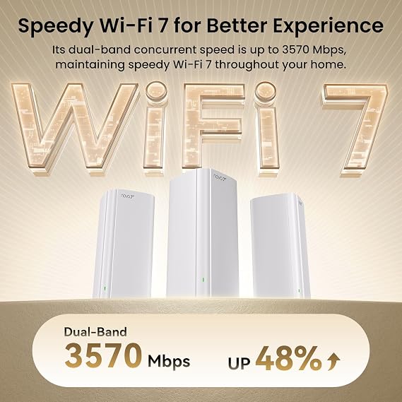 Tenda WiFi 7 Mesh System BE3600 Dual Band Mesh WiFi System for Home, Covers Up to 6,600 Sq. Ft., Mesh Network with 12.5G, 21G Ports, Supports 160+ Devices, MLO, VPN, 4K QAM, ME3 Pro (3-Pack)