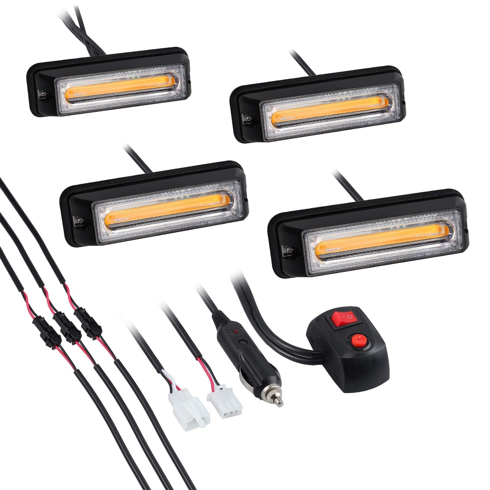 EYPINS 4 x światła do penetracji 9 cm COB 32 W, IP65, 12/24 V, pomarańczowe na gniazdku zapalniczki samochodowej, 18 trybów błysku, pilne ostrzeżenie o stroboskopowej przyczepie furgonetkowej,