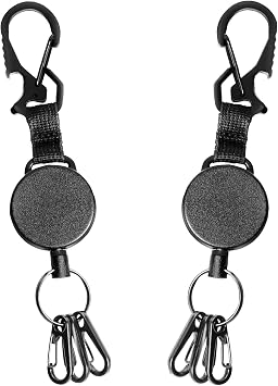 DELSWIN Retractable Keychain Heavy Duty - Retractable Key Holder Key Ring with Carabiner, ID Badge Clip Reel with Steel Cord, Clasps for Janitor Office Work, Bearing 8.0 oz Pack of 2