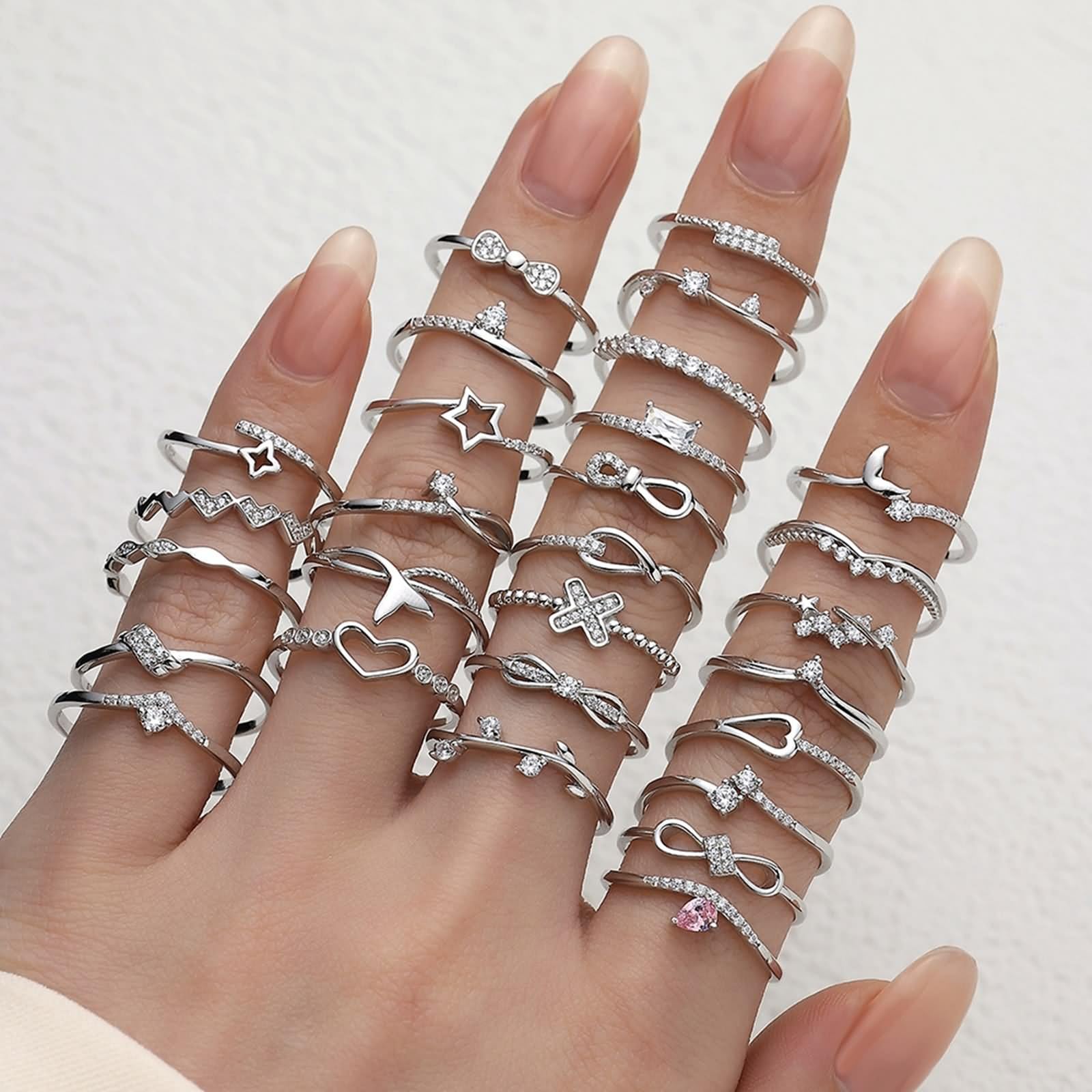 Anillos Mujer Pulgar, Anillo de dedo Mujer Vintage Patrón Ondulado con Diamante Redondo Oro Blanco Platino 950 Tamaño 62 (19.7)