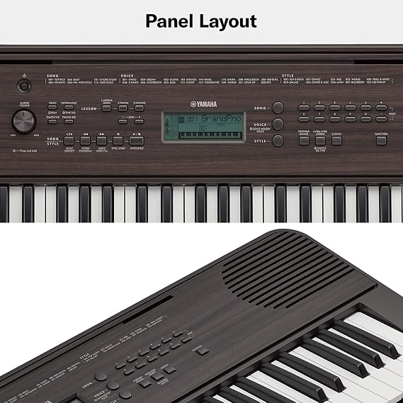 Yamaha Digital Keyboard PSR-E360MA, Dark Walnut - Entry-Level Digital Keyboard with 61 Touch-Sensitive Keys, Portable Keyboard in Classic Design for any Living Space