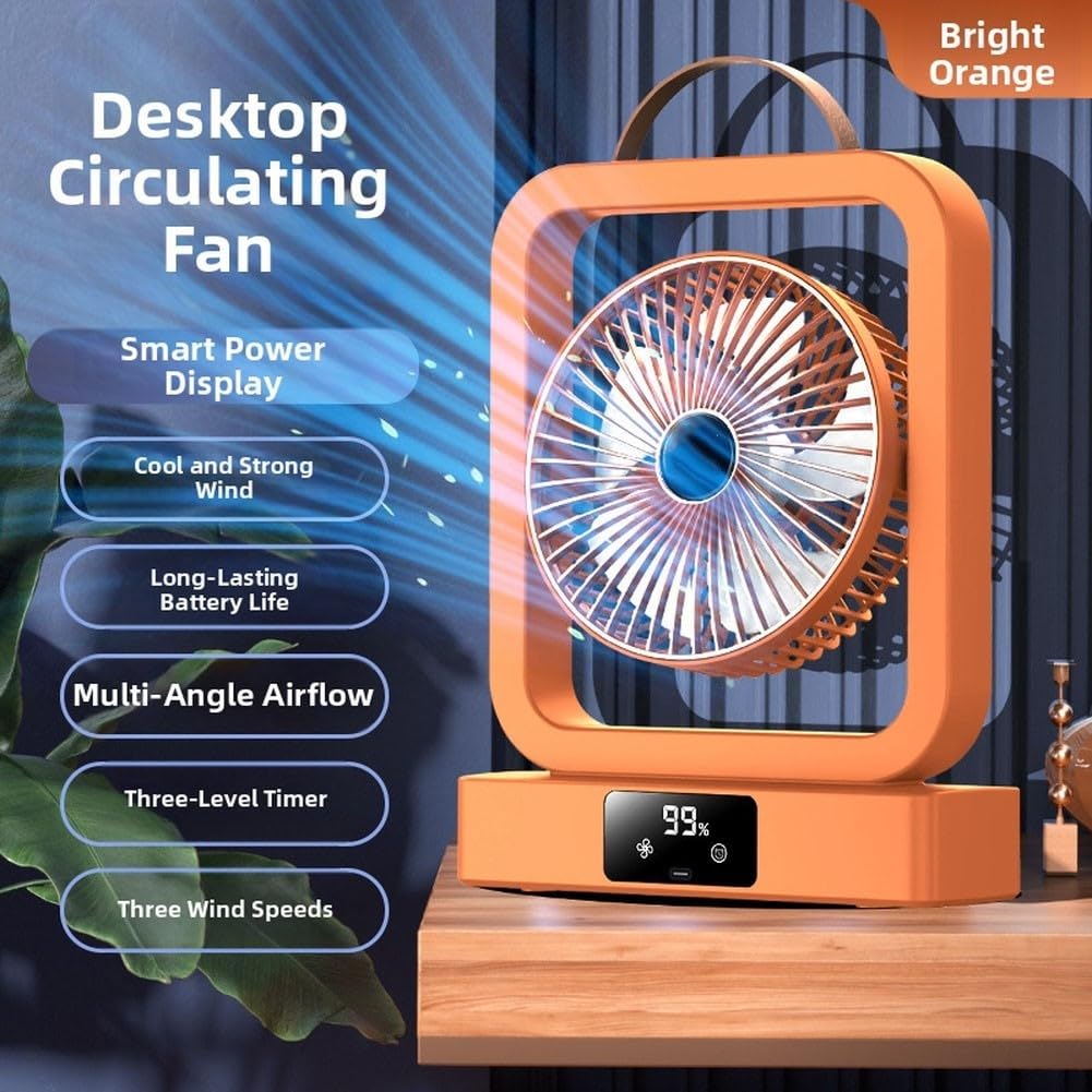 Ventilateur mural pliable USB rechargeable pour bureau et tente (orange)