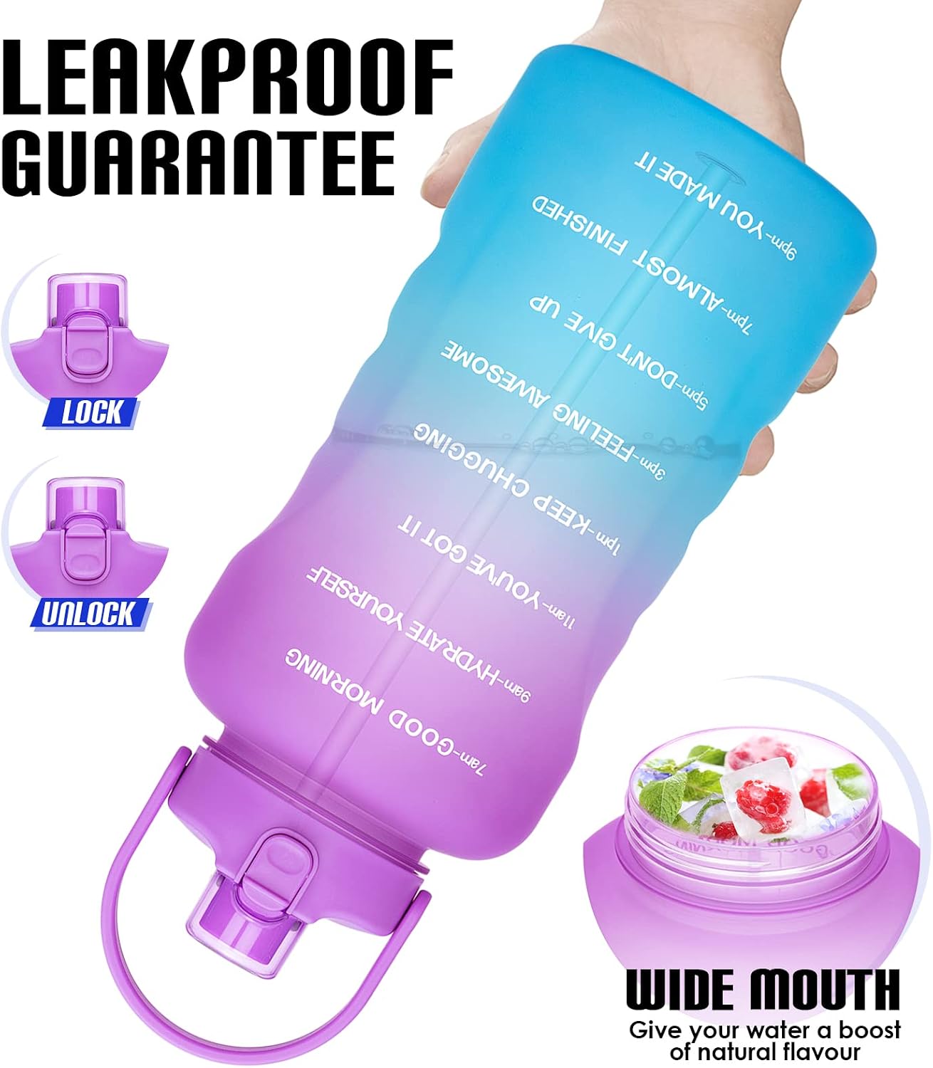 HydroPal 1 Gallon Water Bottles with Straw, 128 oz Water Bottle BPA Free Innovative 2-IN-1 Lid Gym Bottle with Times to Drink Motivational, Large for Sports Fitness Camping Water Jug （13.8X5.5 inch） image 5