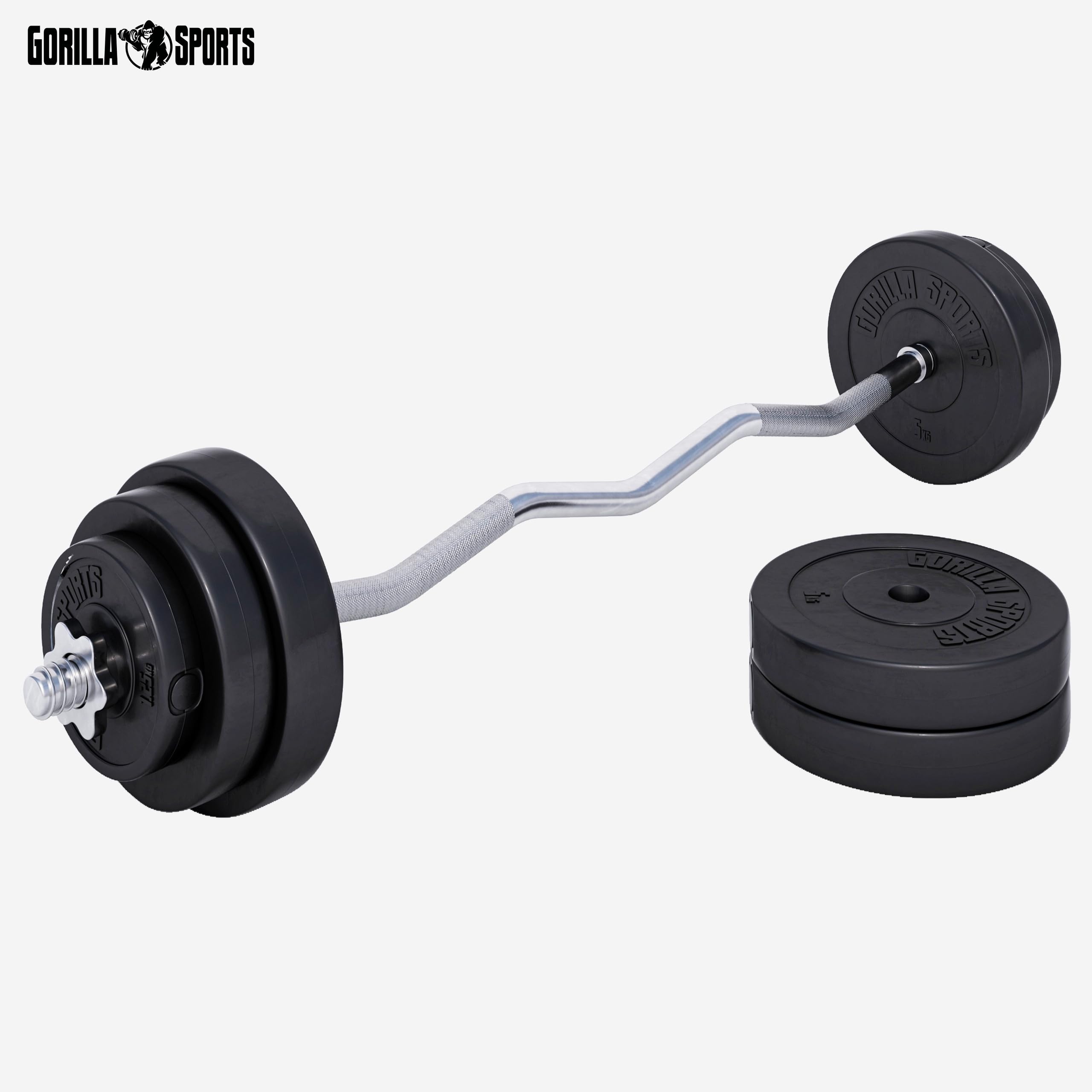 Support Haltères GORILLA SPORTS – Rack 400 Kg, 7 Porte-disques 30/31 Mm, 4 Emplacements Barres, étagère Ergonomique