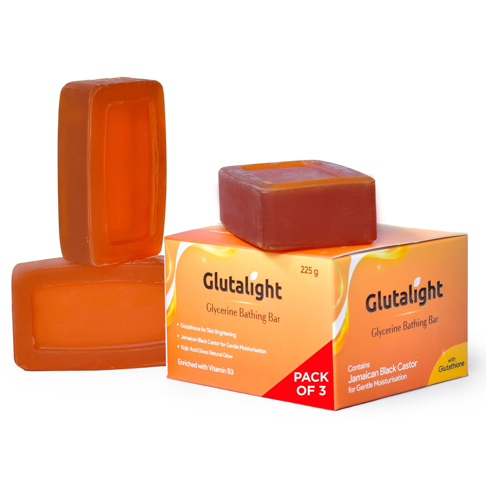 Glutalight Glutathione & Glycerine Soap with Kojic Acid for Radiant Skin |Enriched with Black Castor Oil|Ideal for Winter Dryness Sensitive Skin & Tan Removal|Deep Moisturizing Bath Soap - Pack of 3