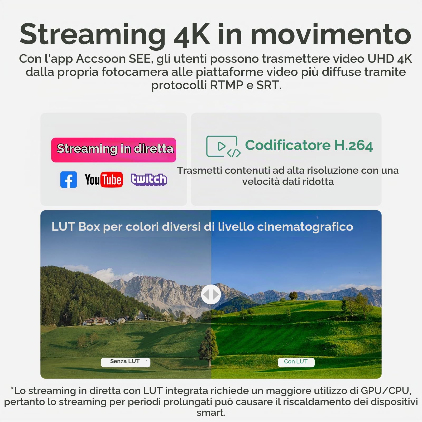 Accsoon SeeMo 4K per Android, dispositivo di registrazione e streaming video 4K HDMI portatile, codificatore H.264, uscita USB-C, monitoraggio live, supporto LUT, alimentazione a batteria