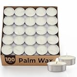 Unscented Palm Tea Lights Candles 100 Pack Bulk&comma; 4&period;5 Hours Long Burning White Tea Lights&comma;Non-Paraffin&comma; Smokeless&comma; Mini Tealight Votive Candles for Wedding&comma; Christmas Lights&comma; Party&comma; Christmas