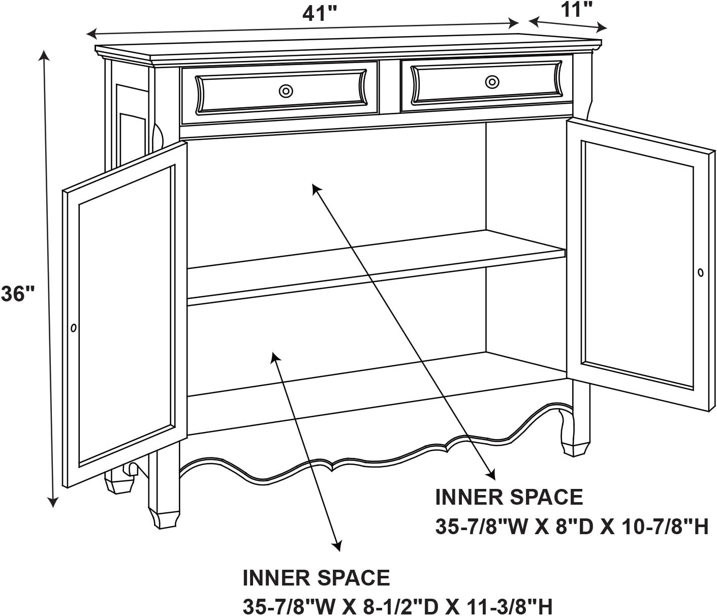 Elegant White Hand-Painted 2-Drawer & 2-Door Storage Console