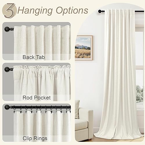 Miniatura 6 de 2 cortinas totalmente opacas de 96 pulgadas de largo con aislamiento térmicoreducción de ruido, de lino texturizado, campestres para sala,