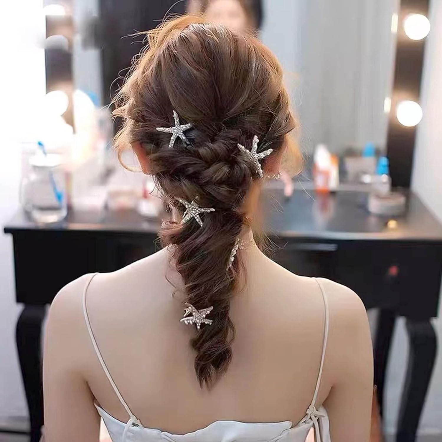 8 Pcs Starfish Hair Clip Seashell Hair Clips, Pearls Crystal Hair Clips, Bride Wedding Head Pieces Ponytail Holder Hair Accessories for Women and Girls image 5