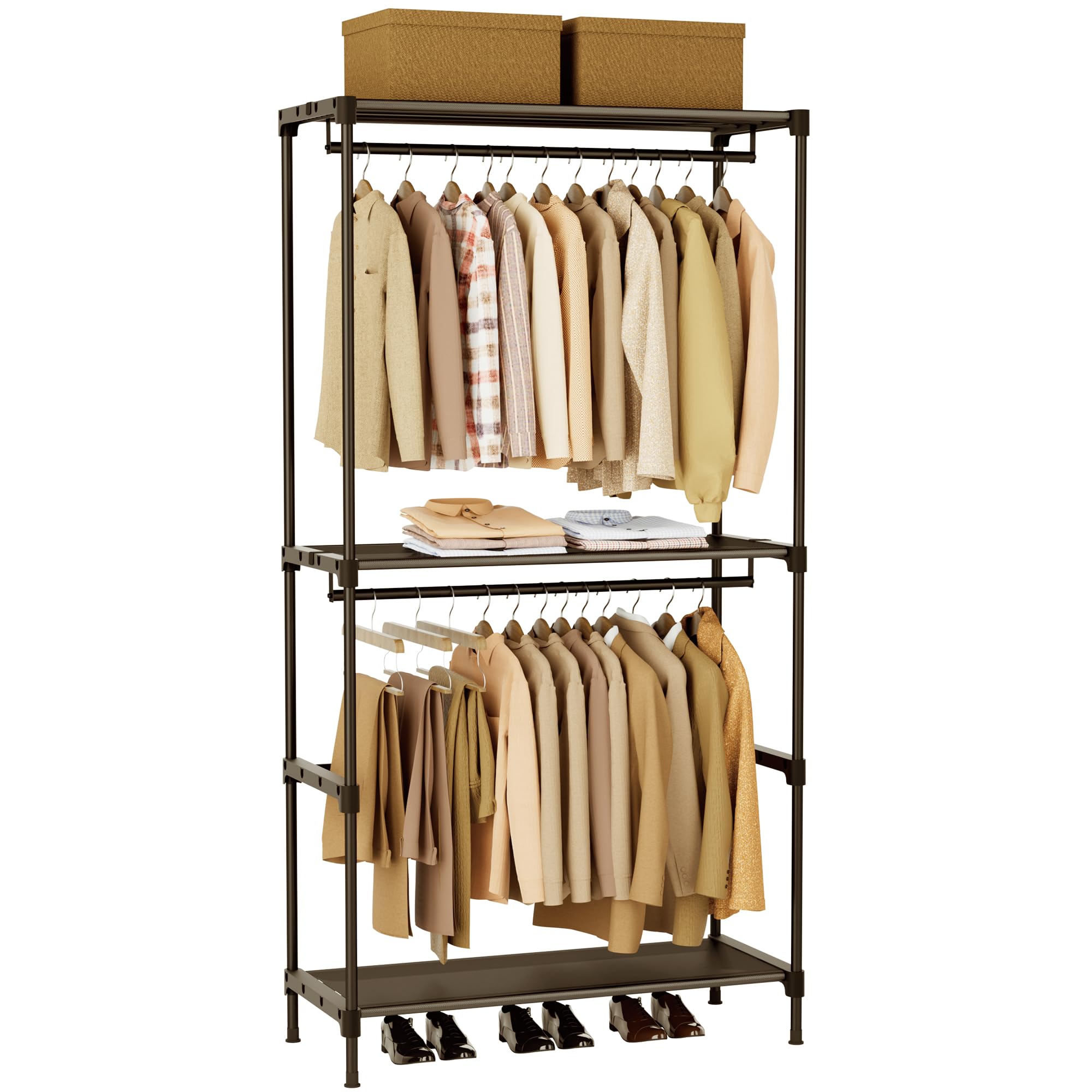 CASAMAYA Armario portátil, armario de gran capacidad de 27.6 pulgadas, organizador de almacenamiento de ropa con estantes y 2 varillas para colgar, fácil de montar, negro PCT001B01