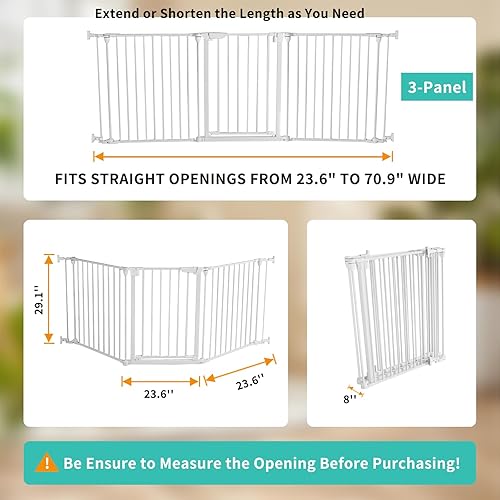 Miniatura 2 de Puerta extra ancha para bebé, 30 pulgadas de alto y 71 pulgadas de ancho, valla de seguridad para chimenea, valla de seguridad de metal para
