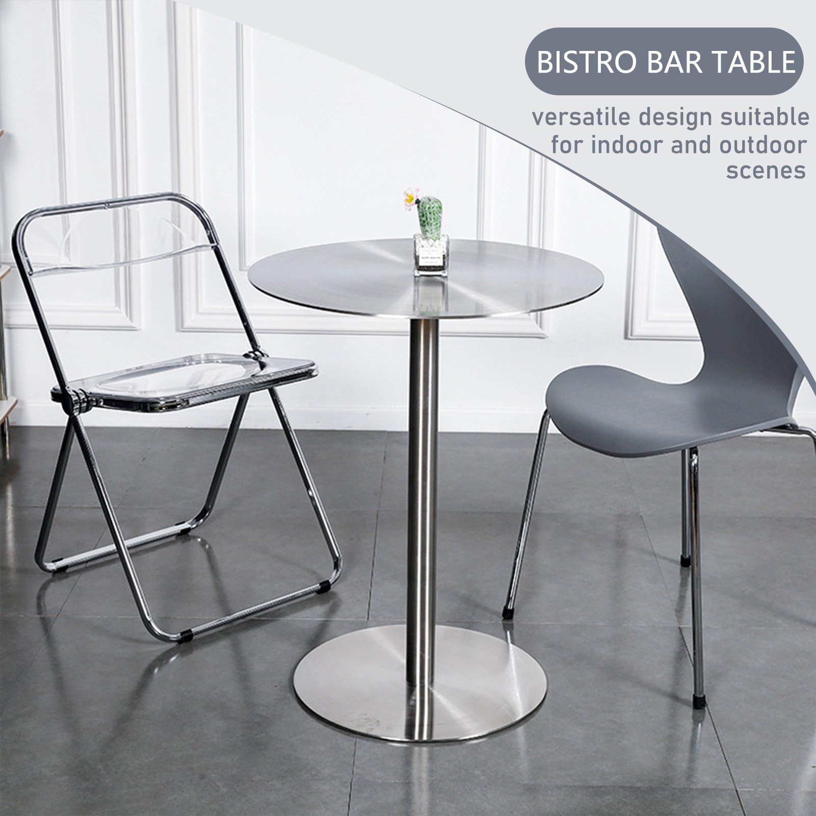 Mesa Redonda Pequeña de Acero Inoxidable, Mesa de Bar de Cócteles Mesa de Pub Bistro Mesa de Centro Mesa de Comedor con Altura de mostrador, Escritorio de Desayuno de Estilo Moderno Mesa Auxiliar (Si