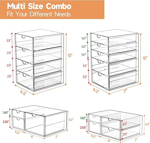 Miniatura 2 de Organizador de almacenamiento de cajones de maquillaje con 16 cajones, 4 juegos de organización y almacenamiento de escritorio de oficina acrílico,