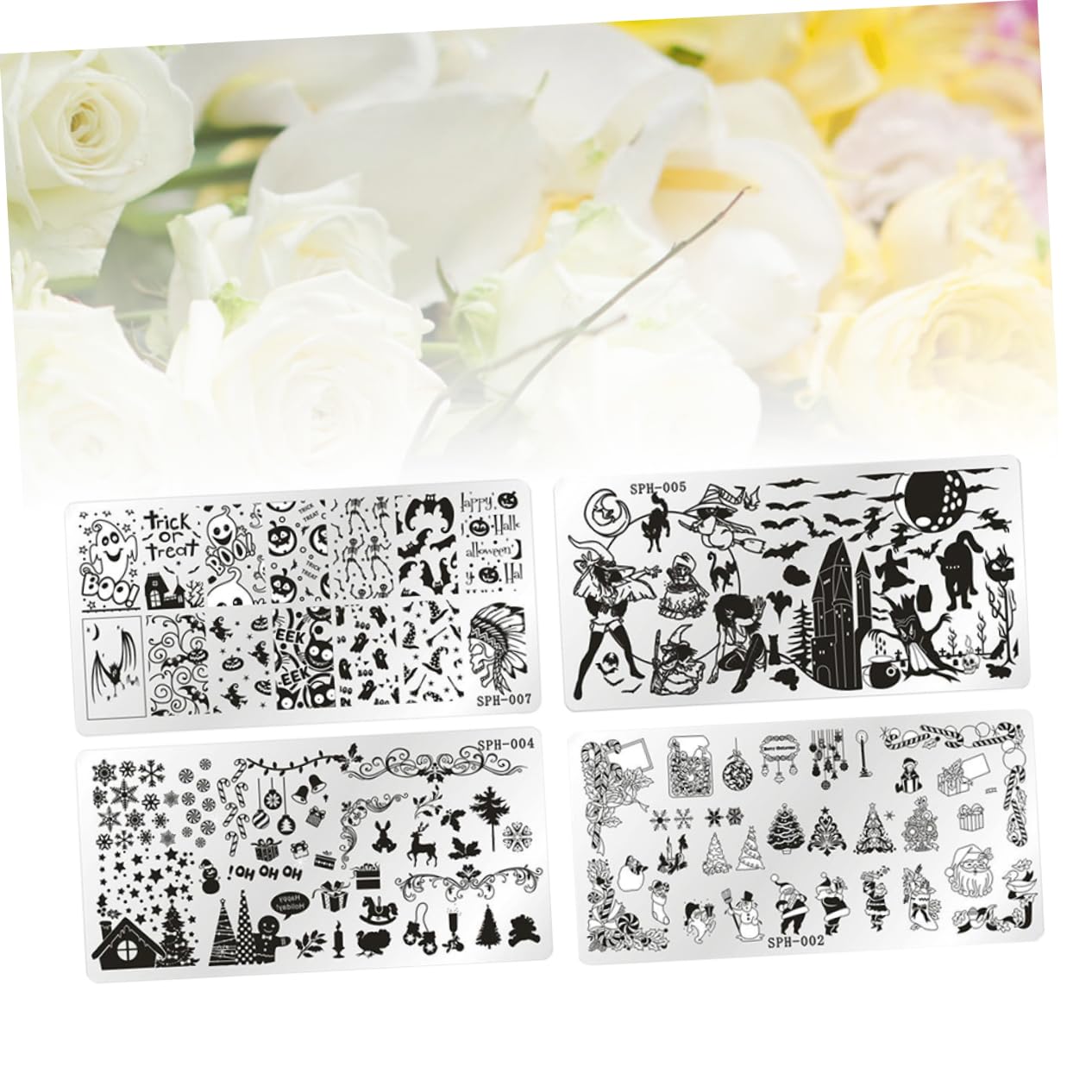 FRCOLOR 12 Pz Lamina Ungueale Natalizia Modello Di Stampaggio Di Immagini Per Unghie Modelli Di Stampaggio Piastre Per Unghie Per Nail Art Stampino Per Unghie Abito Giapponese Attrezzo