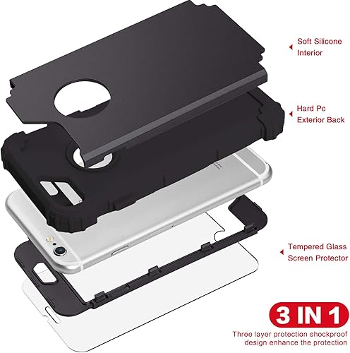 Miniatura 7 de IDweel Funda para iPhone 6S, iPhone 6 con protector de pantalla de vidrio templado, 3 en 1, resistente absorción de golpes, cubierta de