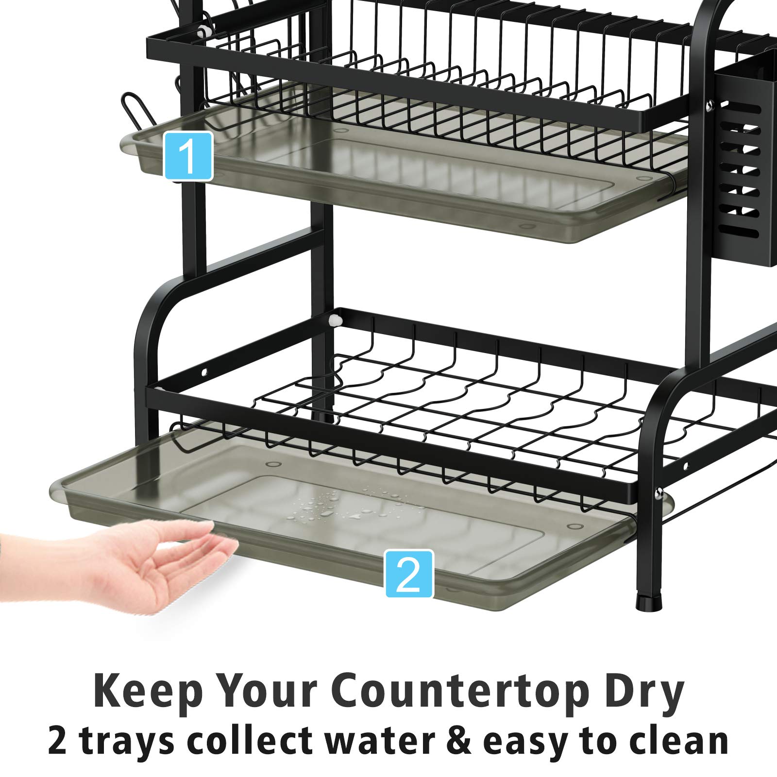 Dish Drying Rack, iSPECLE 2 Tier Dish Rack with Cup Holder, Dish ...