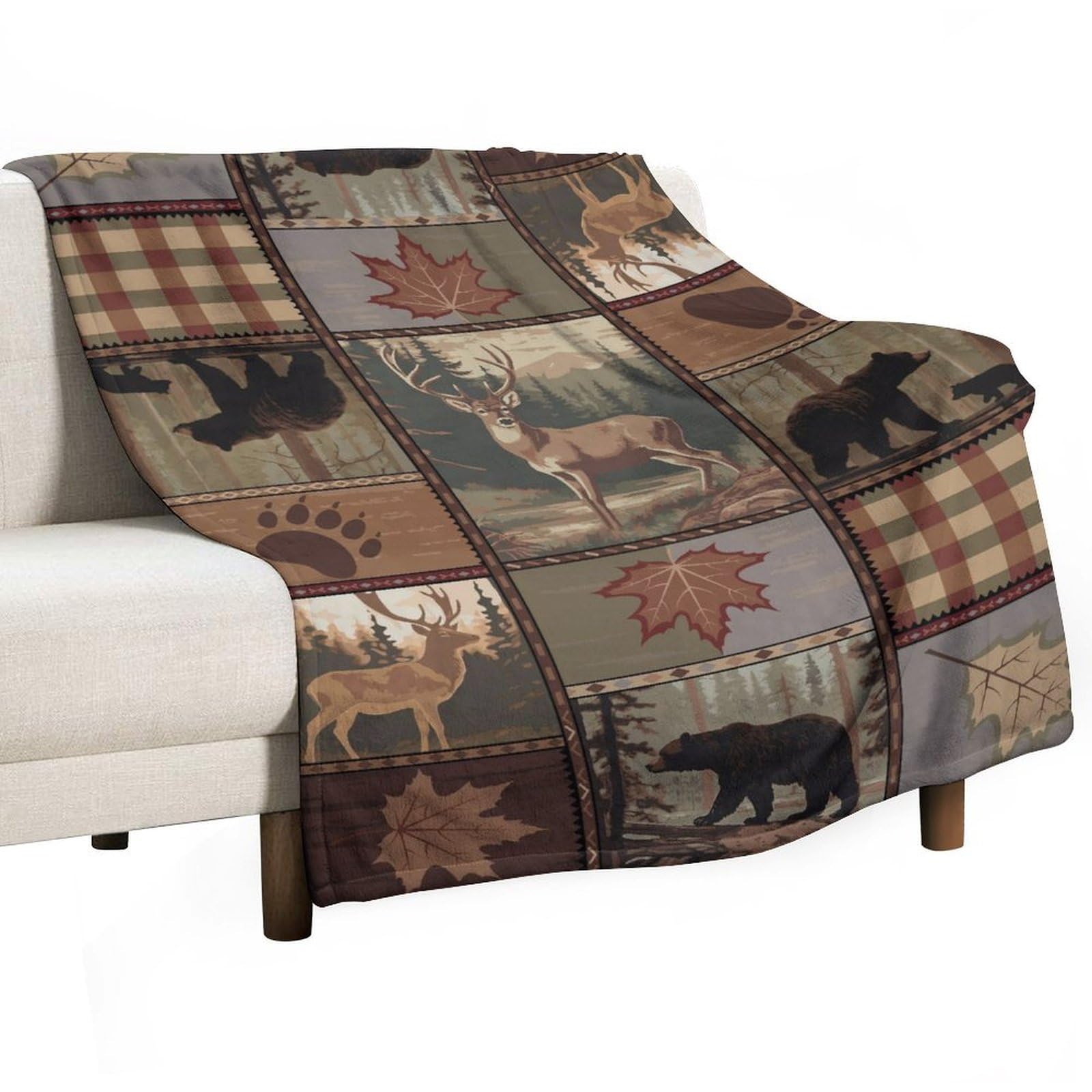 Retro Bear Deer Flannel Blankets, Vintage Bear Cottage Country Style Retro Cabin Mountain Farmhouse Throw Bed Blanket for Sofa Chair Bed 40"x50"
