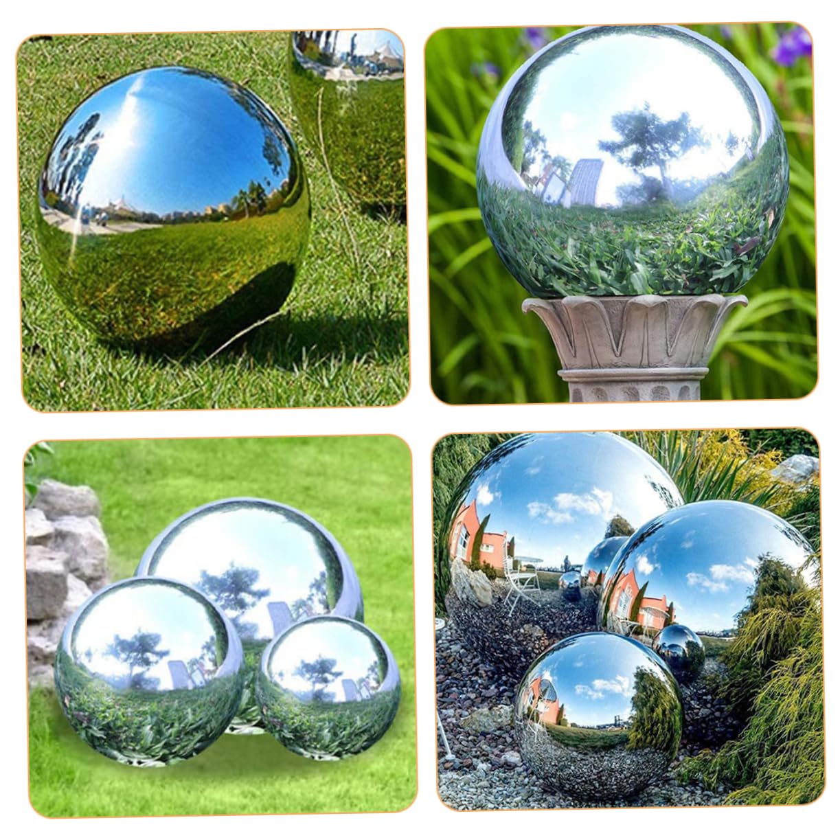 Hemobllo Sfera Decorativa da Giardino in Metallo Inossidabile Argento, Sfera Riflettente Lucida Resistente e Non Deformabile per Decorazione Esterni e Soggiorni