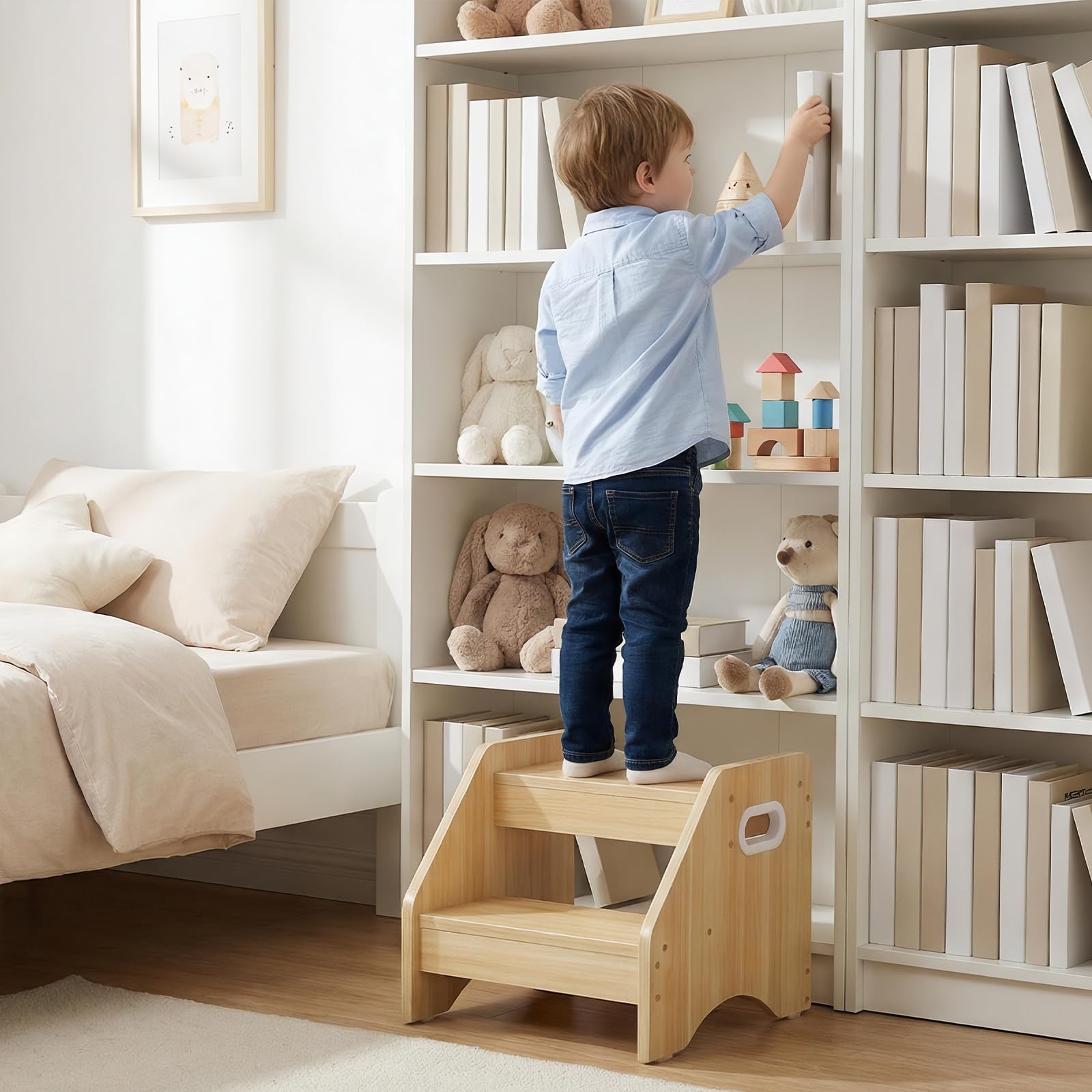 HOOBRO Marchepied pour Enfants à 2 Niveaux, Tabouret, Charge Max 30 kg, Bois ENL28JD01