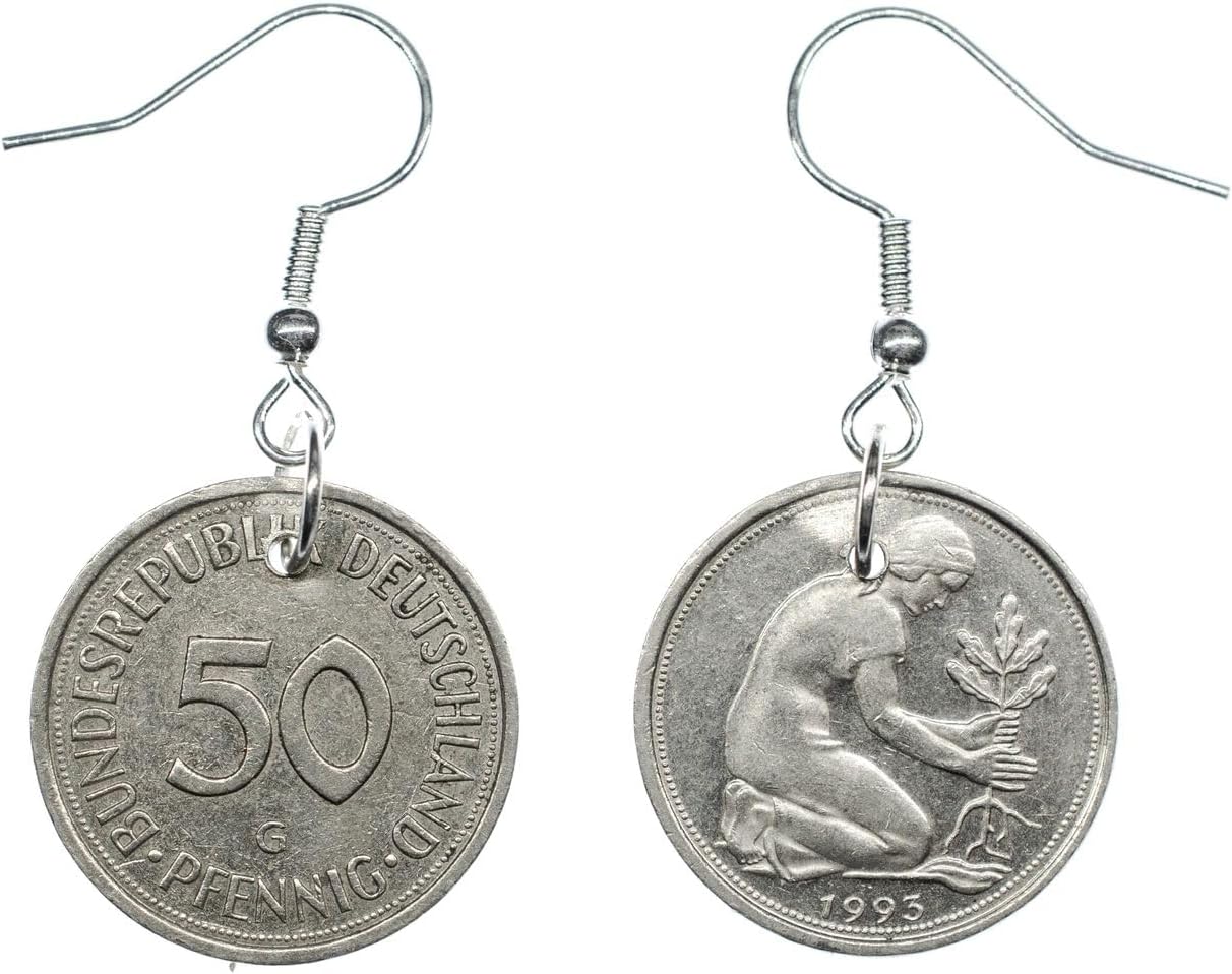 Miniblings 50 Pfennig BRD FRG Earrings East Germany Penny Coin Money Berlin Wall
