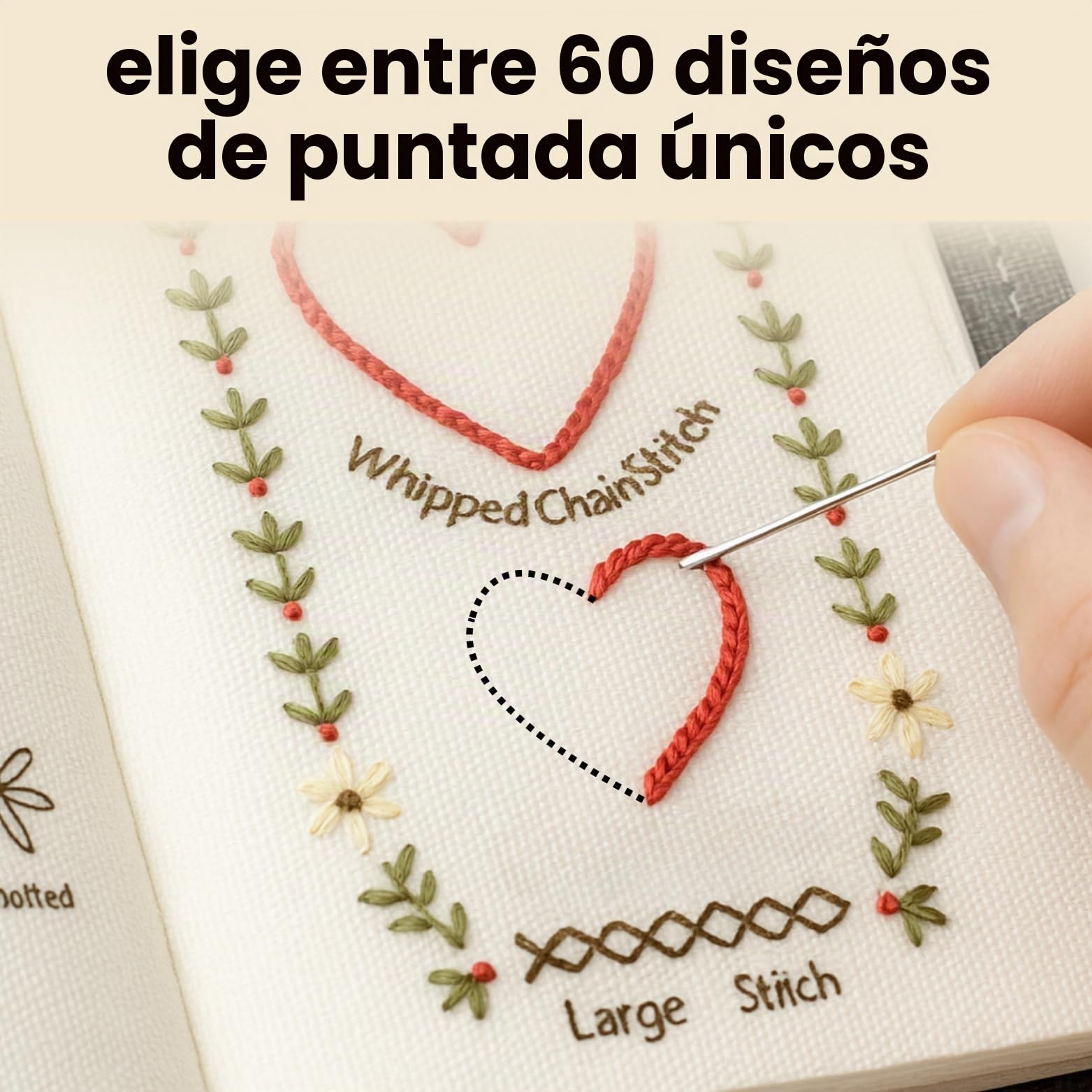 bergxperten embroom embroidery stitch book libro de bordado con kit de herramientas puntos de bordado manual guía paso a paso para principiantes y aficionados incluye aguja hilo tijeras tejido DIY