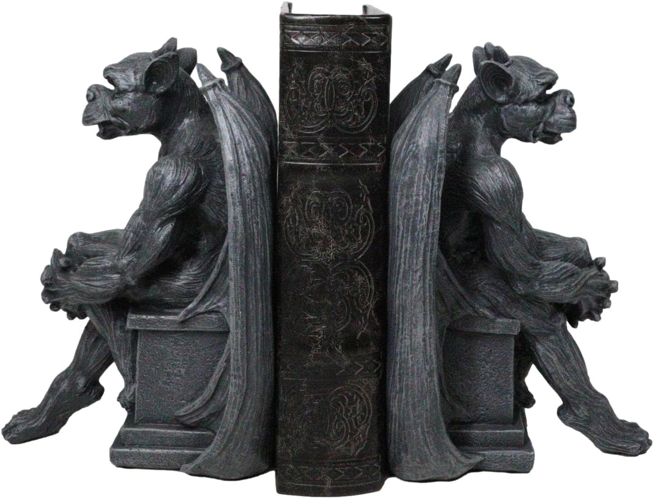 Ebros Gift Gothic Sculptural Warden of The Night Gargoyle Sentries Sitting On Pedestals Bookends Figurine Set 8" H Medieval Gargoyles Statue Pair