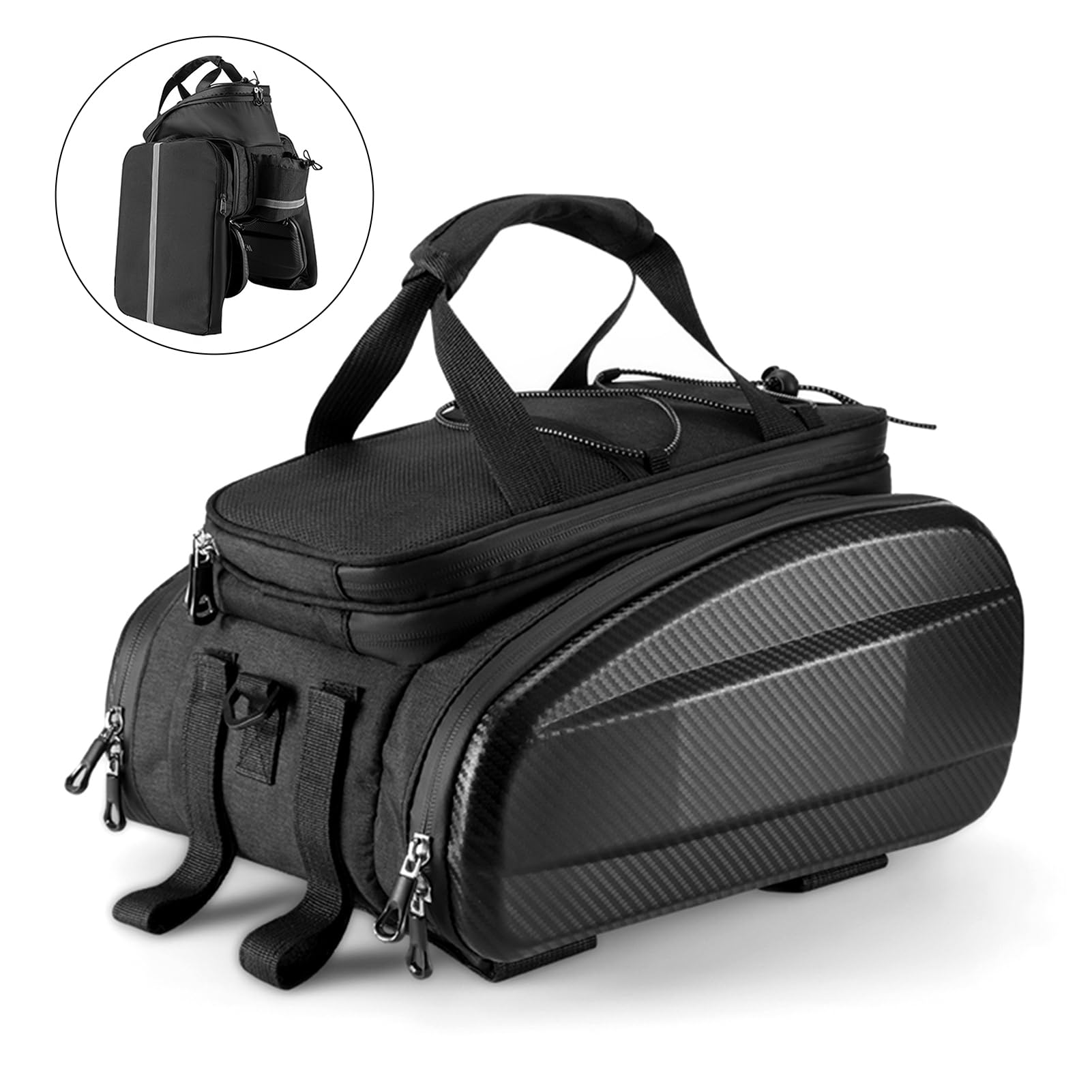 Tbest Bolsa para Sillín de Bicicleta de Montaña, Portaequipajes Trasero de 11L con Reflector para Viajes en Bicicleta, Bolsa Negra No Expandible de Poliéster Eva (Negro 31L (Ampliable))