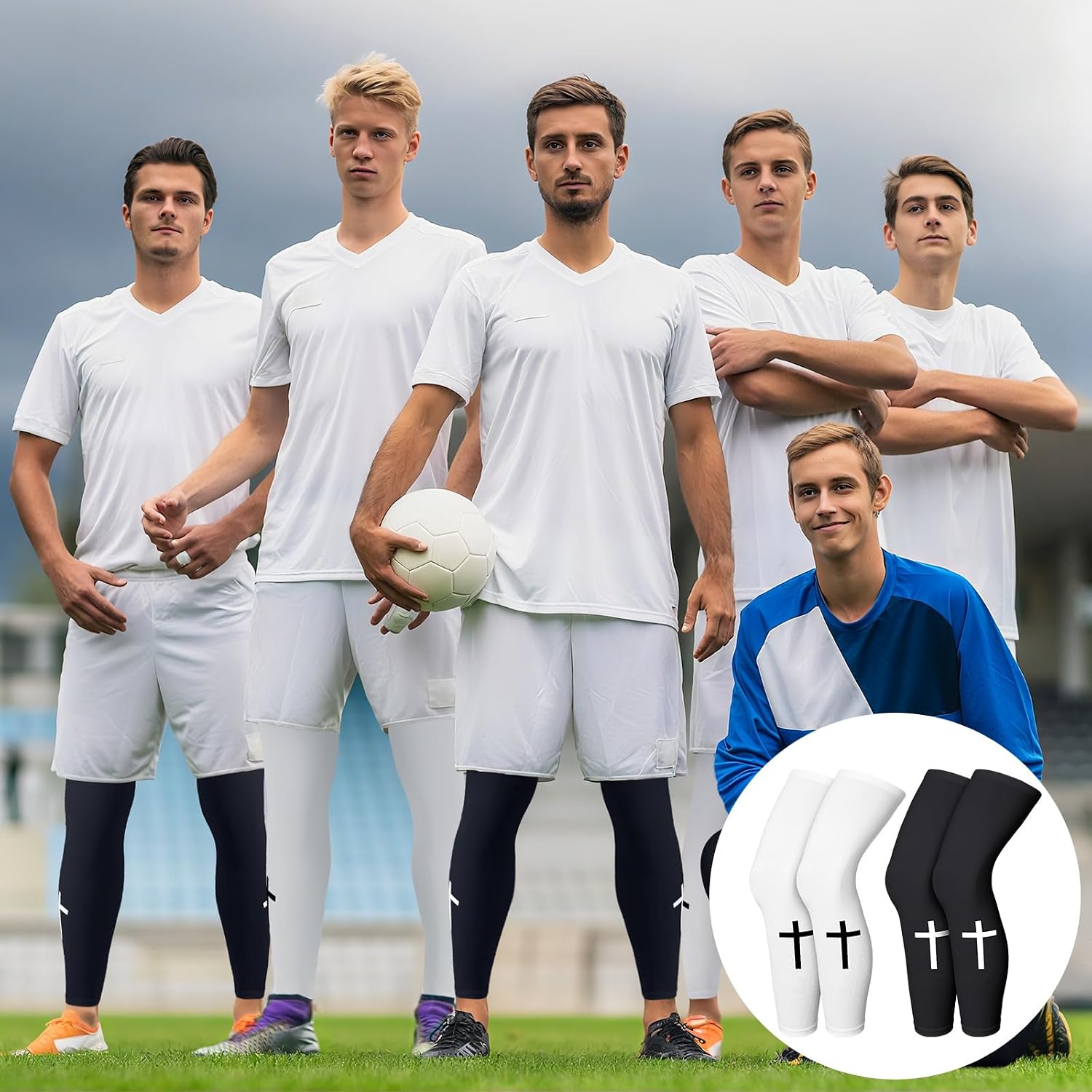 Skylety 2 Pairs Faith Cross Compression Leg Sleeve Religious Jesus Full Length Leg Sleeves for Footall Basketball Cycling