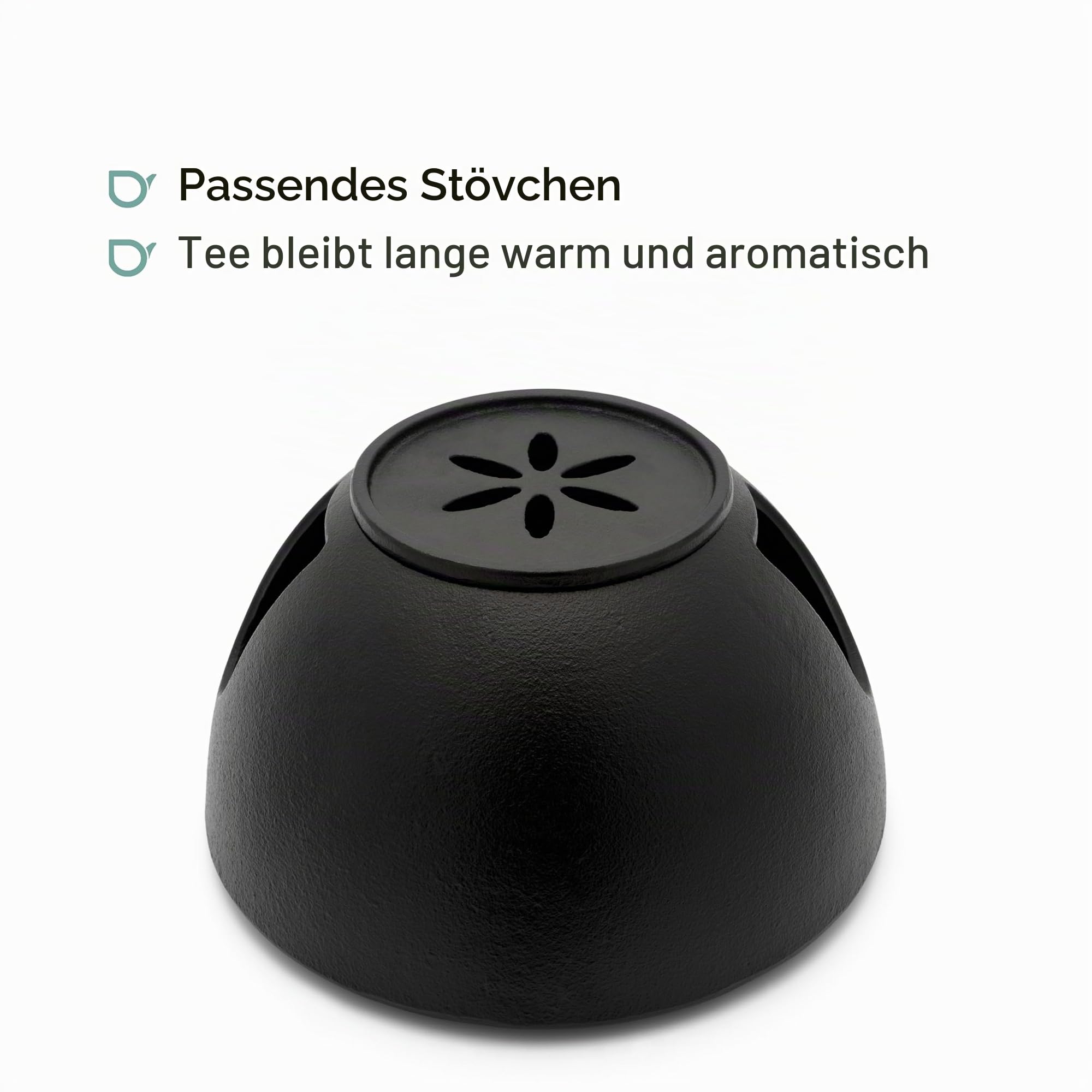 Bredemeijer große schwarze Guss-Teekanne 1.2 Liter - Gusseisen Tee-Set mit Stövchen für 1 Teelicht und Teefilter-Siebeinsatz aus Edelstahl
