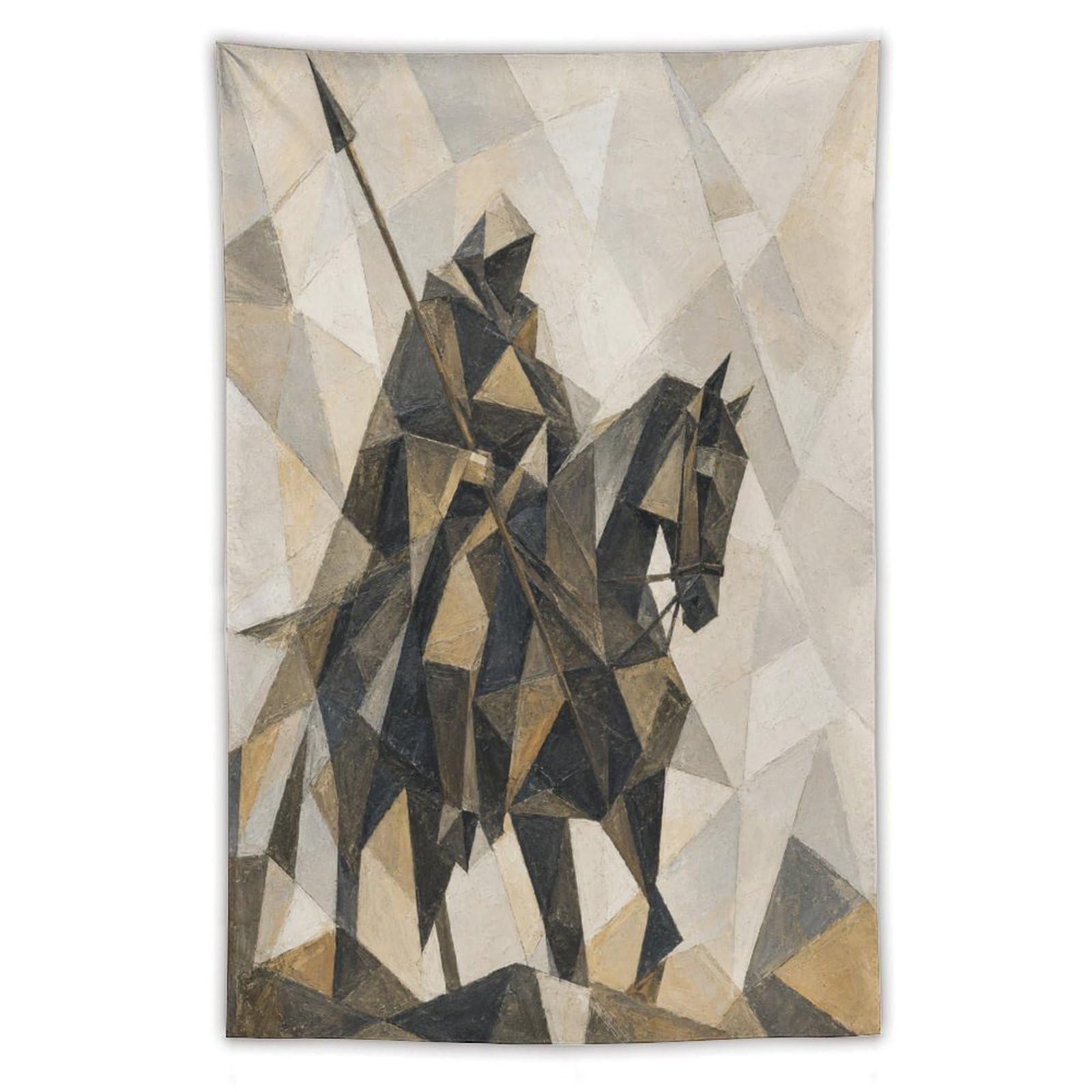 W7C8U2X3 Geometric Horse and Rider Wall Tapestry, Geometric Art