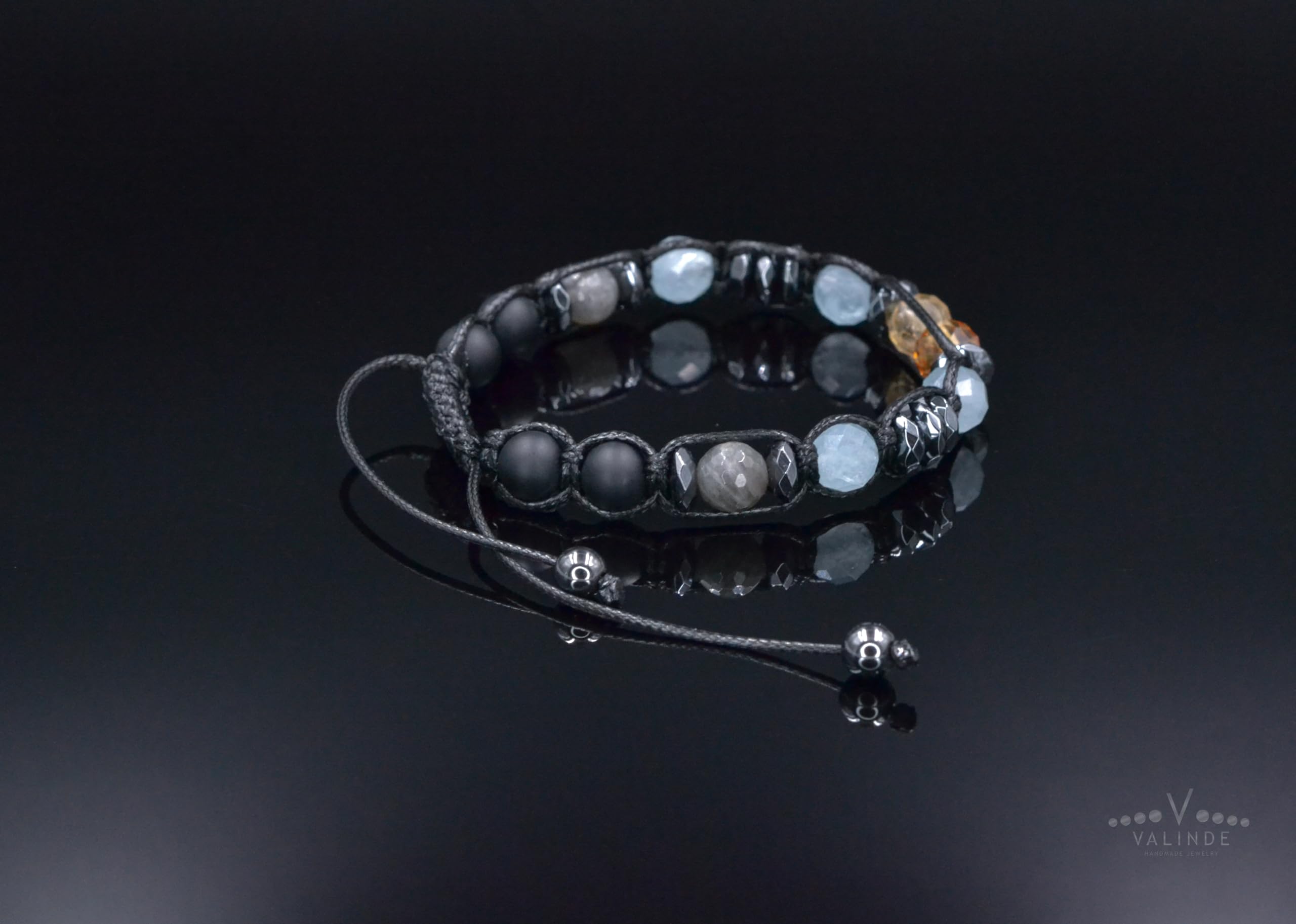 Herren Edelstein Armband | Armband für Männer mit Edelsteinen | Aquamarin Citrine Labradorit Onyx Hämatit | Makramee Bracelet | Geschenk für Mann | Handgemacht | LIMITED EDITION