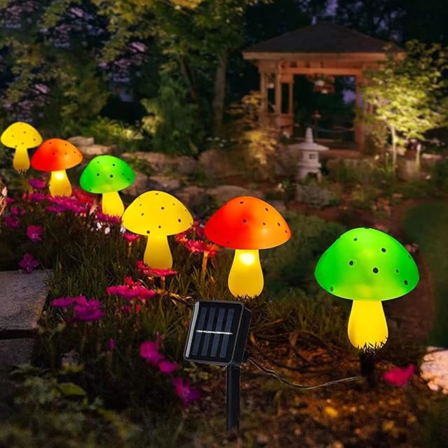 AcnA Mushroom Solar Lights Outdoor Garden, 6 Pack Solar Garden Lights with 8 Modes IP65 Waterproof for Lawn Garden Pathway Patio Yard Fence Camping Halloween Christmas Decorati