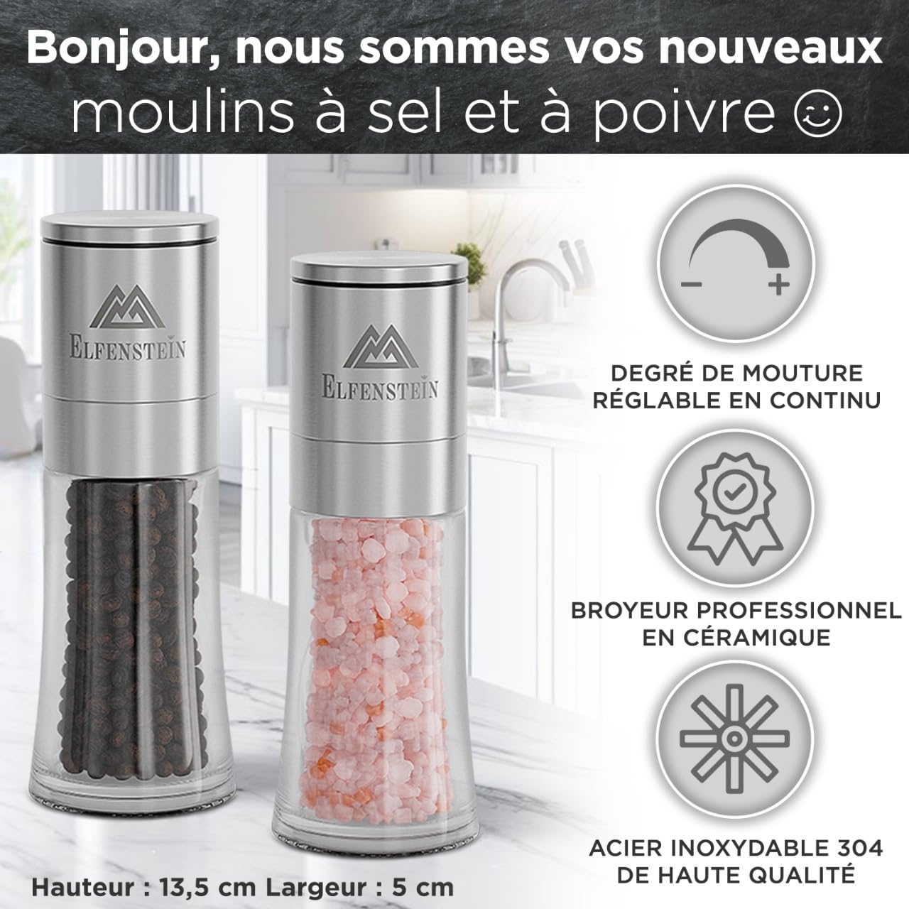 Macina Sale E Pepe Elettrico Moulin à Épices En Acier Inoxydable - Broyeur Céramique Réglable - Pour Sel, Poivre, Piment - Corps En Verre Moulin épices Macina Sale E Pepe Elettrico Moulin à Épices En Acier Inoxydable - Broyeur Céramique Réglable - Pour Sel, Poivre, Piment - Corps En Verre Moulin épices