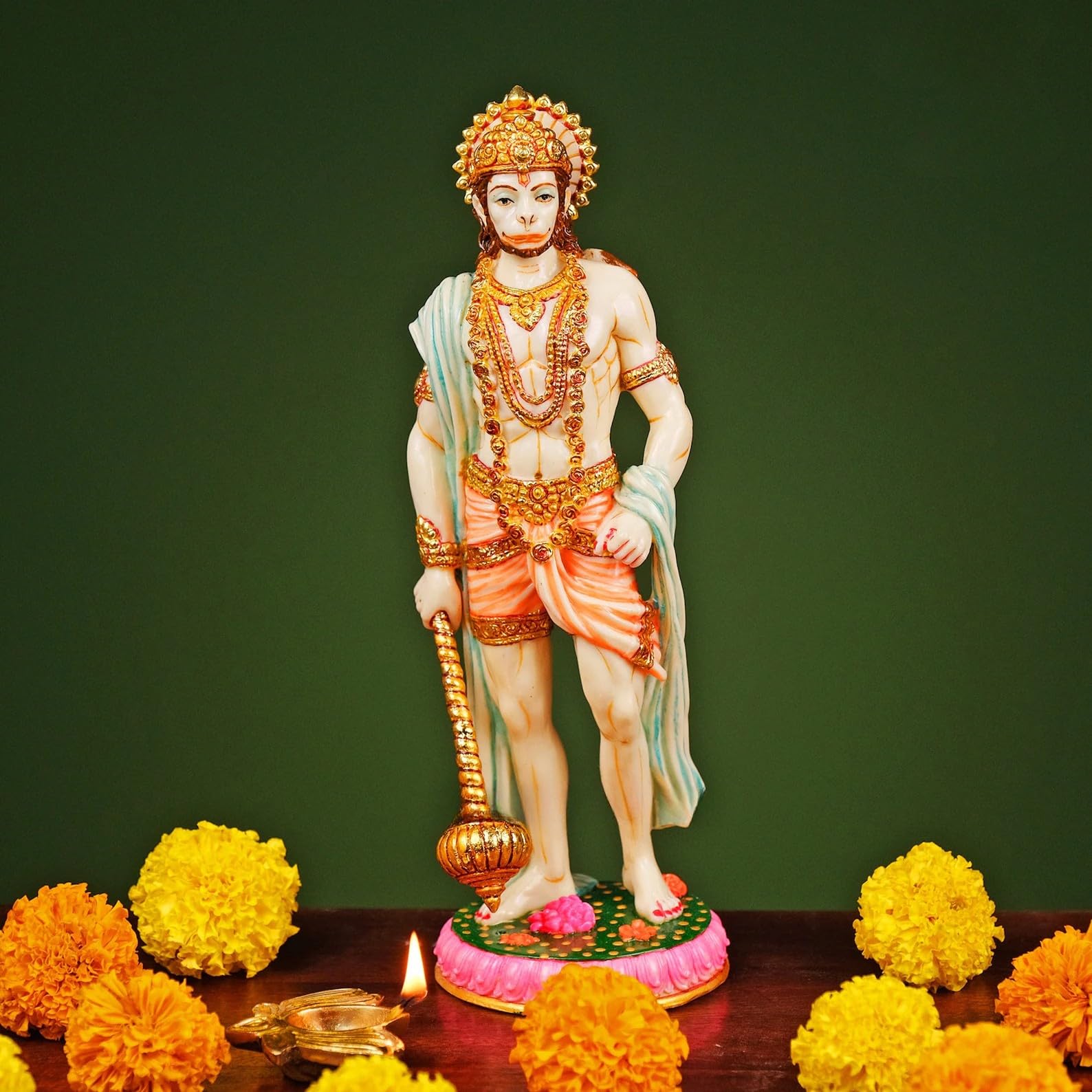 Statue Hanuman résine multicolore 26cm figurine divinité indienne Gada